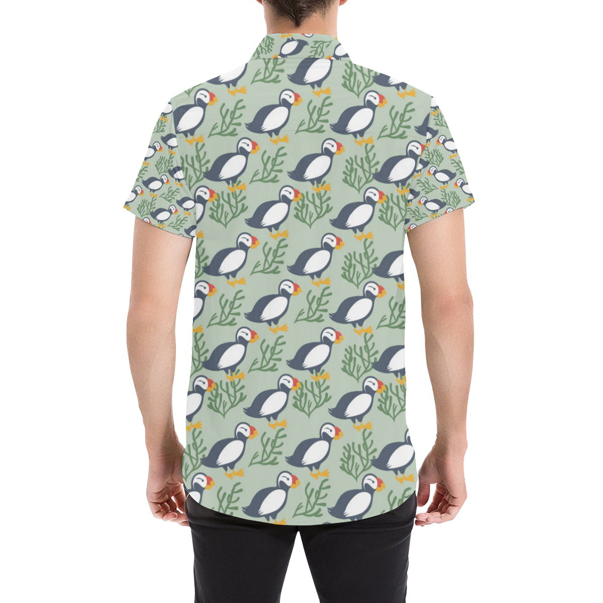 Puffin Pattern Print Design A04 Men's Short Sleeve Button Up Shirt