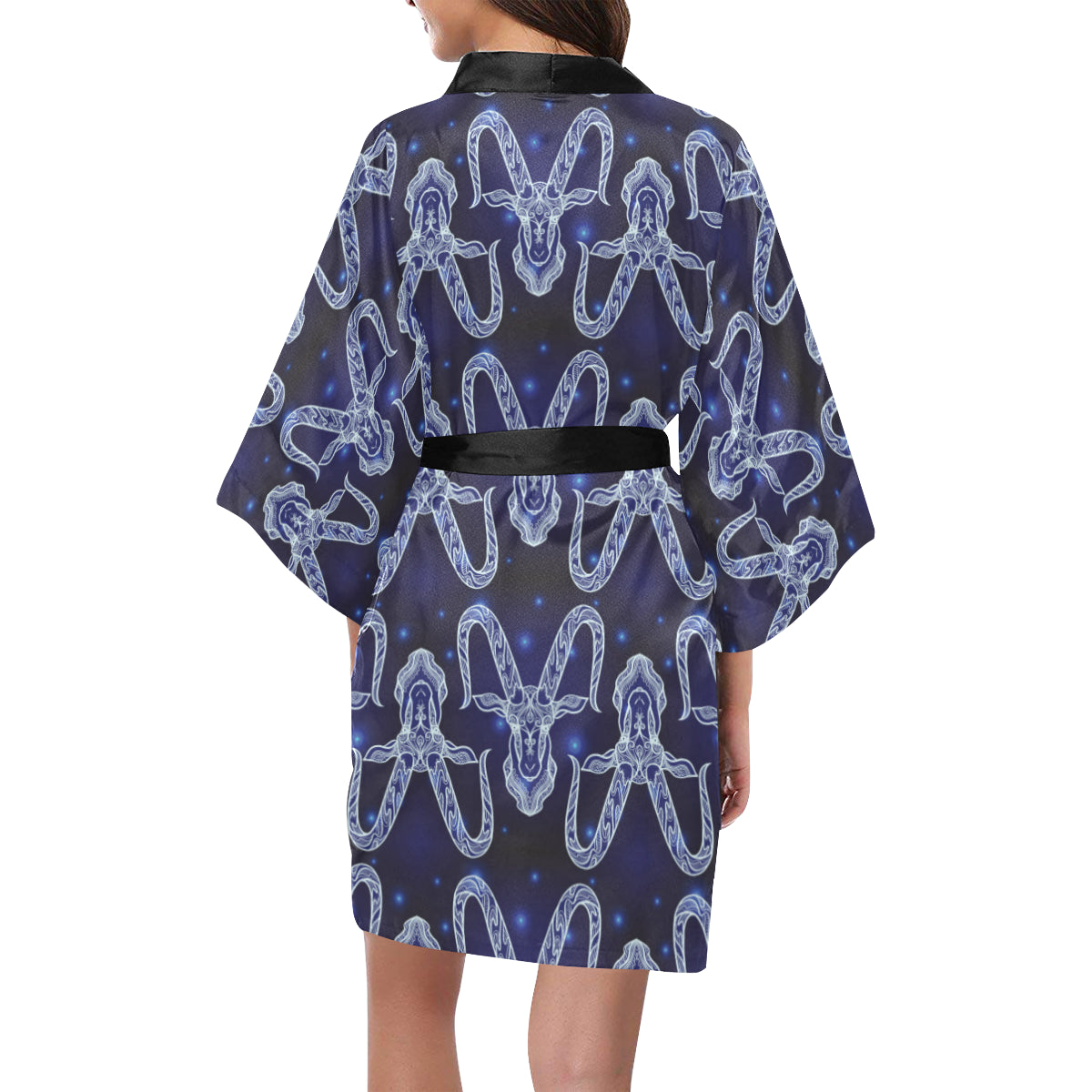 Capricorn Zodiac Pattern Print Design 03 Women's Short Kimono