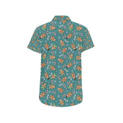 Gingerbread Pattern Print Design 05 Men's Short Sleeve Button Up Shirt