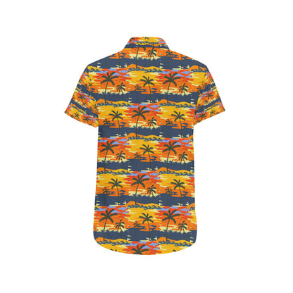Palm Tree Pattern Print Design PT010 Men's Short Sleeve Button Up Shirt