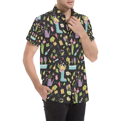 Gardening Pattern Print Design G03 Men's Short Sleeve Button Up Shirt