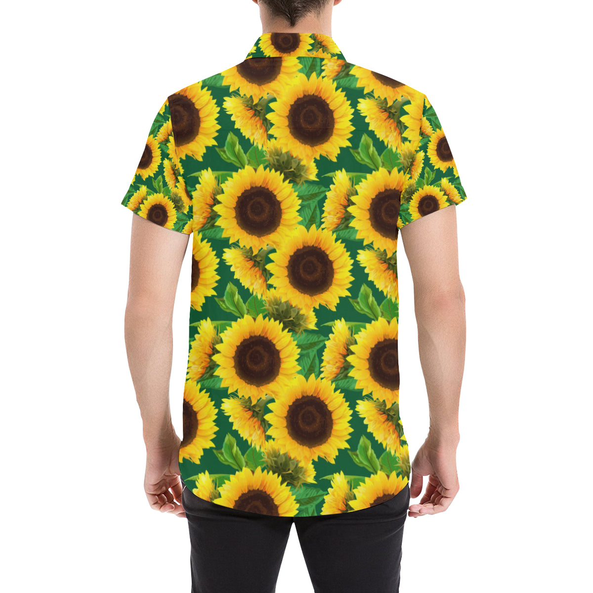 Sunflower Pattern Print Design SF02 Men's Short Sleeve Button Up Shirt