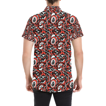 Native North American Themed Print Men's Short Sleeve Button Up Shirt