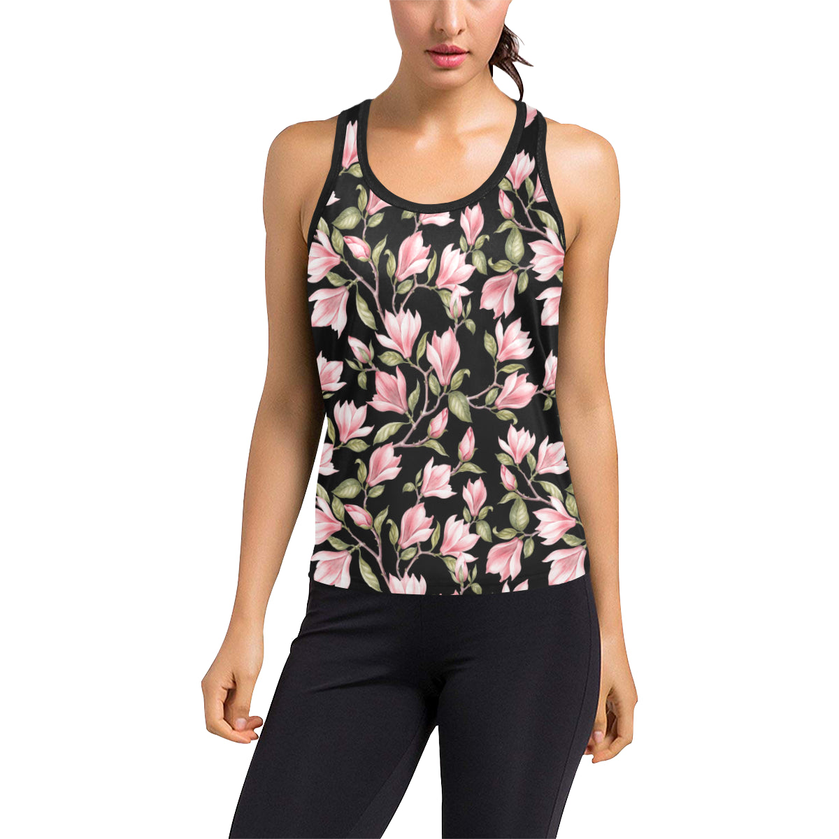 Magnolia Pattern Print Design MAG03 Women's Racerback Tank Top