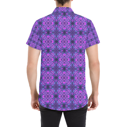 kaleidoscope Pattern Print Design Men's Short Sleeve Button Up Shirt