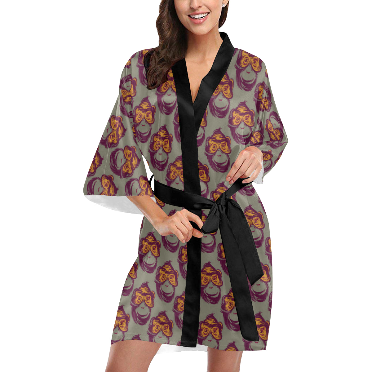 Chimpanzee Pattern Print Design 02 Women's Short Kimono