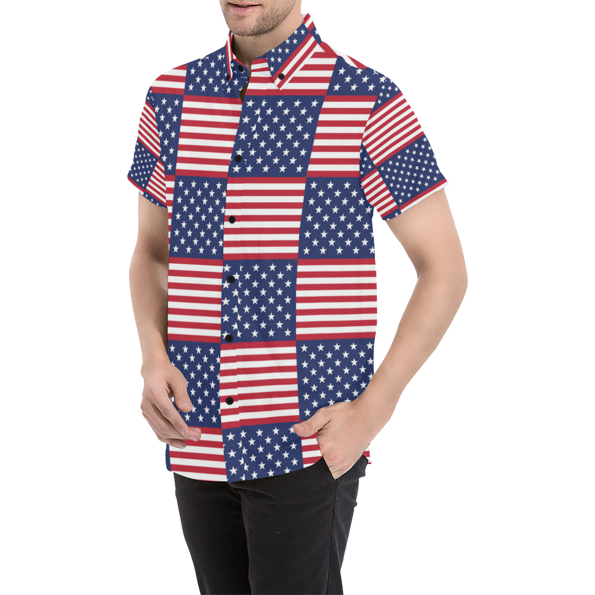 Patriotic US Flag Pattern Print Design A03 Men's Short Sleeve Button Up Shirt