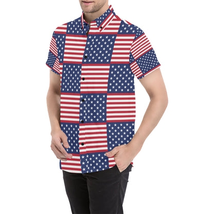 Patriotic US Flag Pattern Print Design A03 Men's Short Sleeve Button Up Shirt