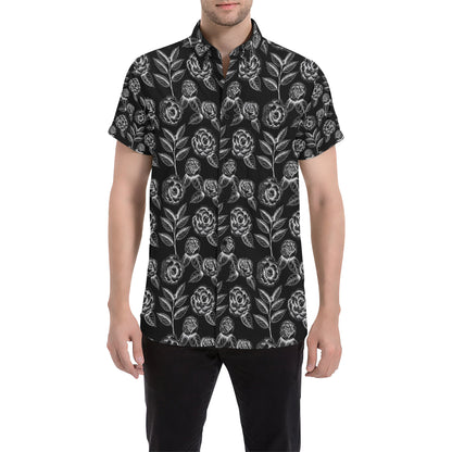 Camellia Pattern Print Design 02 Men's Short Sleeve Button Up Shirt