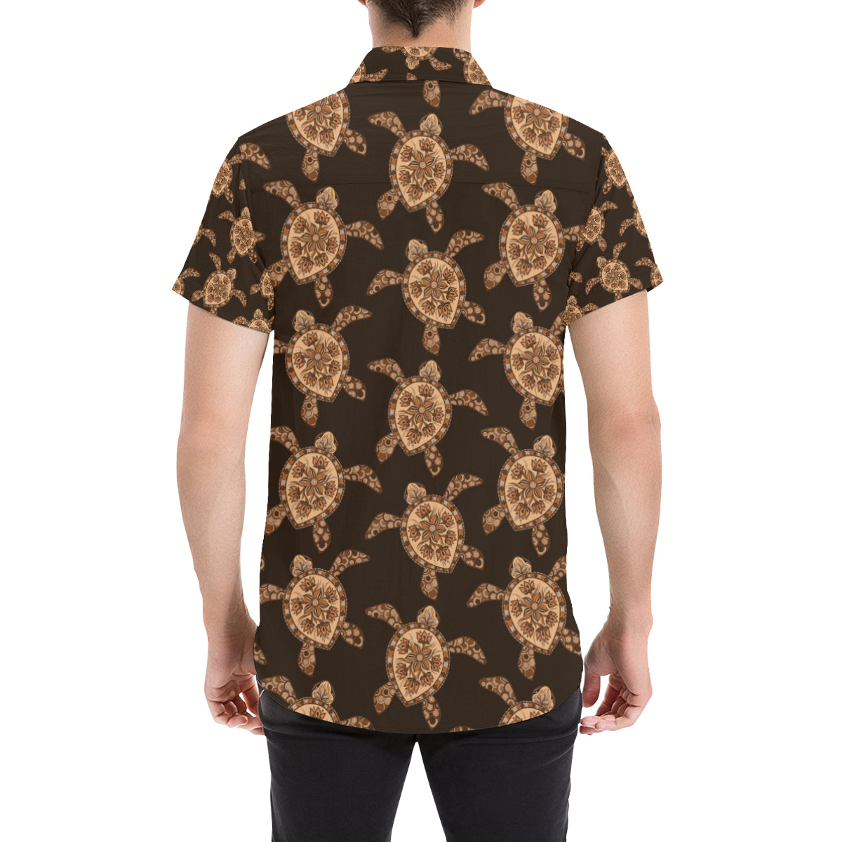 Tribal Sea Turtle Pattern Print Design T09 Men's Short Sleeve Button Up Shirt