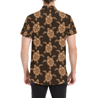 Tribal Sea Turtle Pattern Print Design T09 Men's Short Sleeve Button Up Shirt