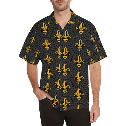 Fleur De Lis Gold Pattern Print Design 01 Men's Hawaiian Shirt