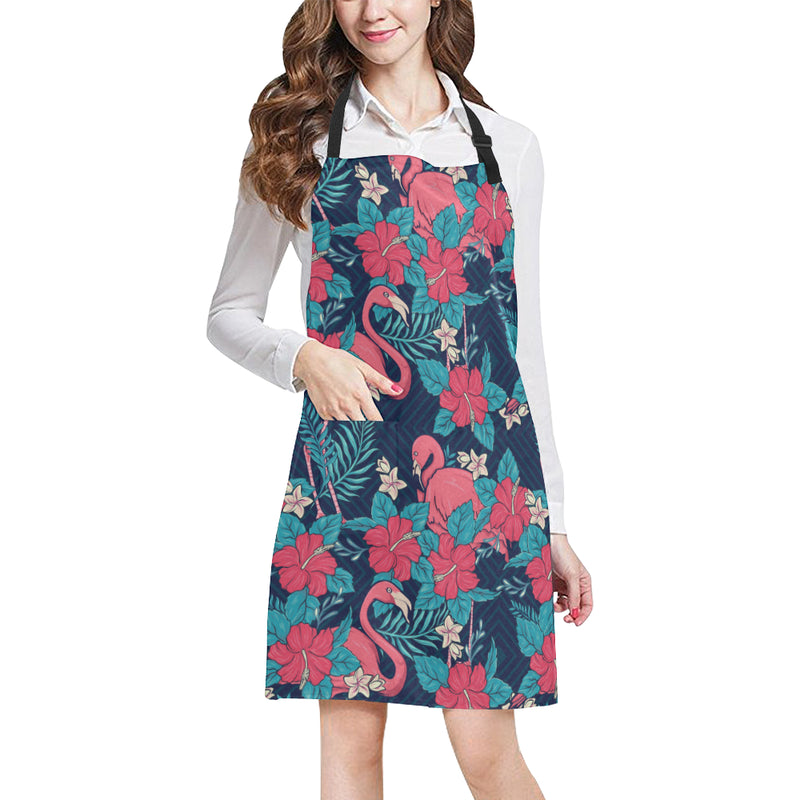 Flamingo Red Hibiscus  Pattern Apron with Pocket