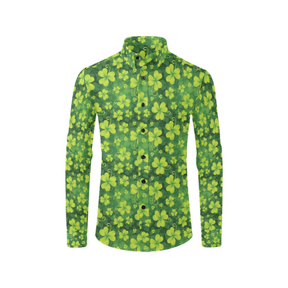 Shamrock Clover Print Men's Long Sleeve Shirt