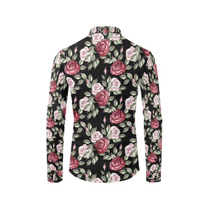 Rose Red Pink Pattern Print Design RO03 Men's Long Sleeve Shirt