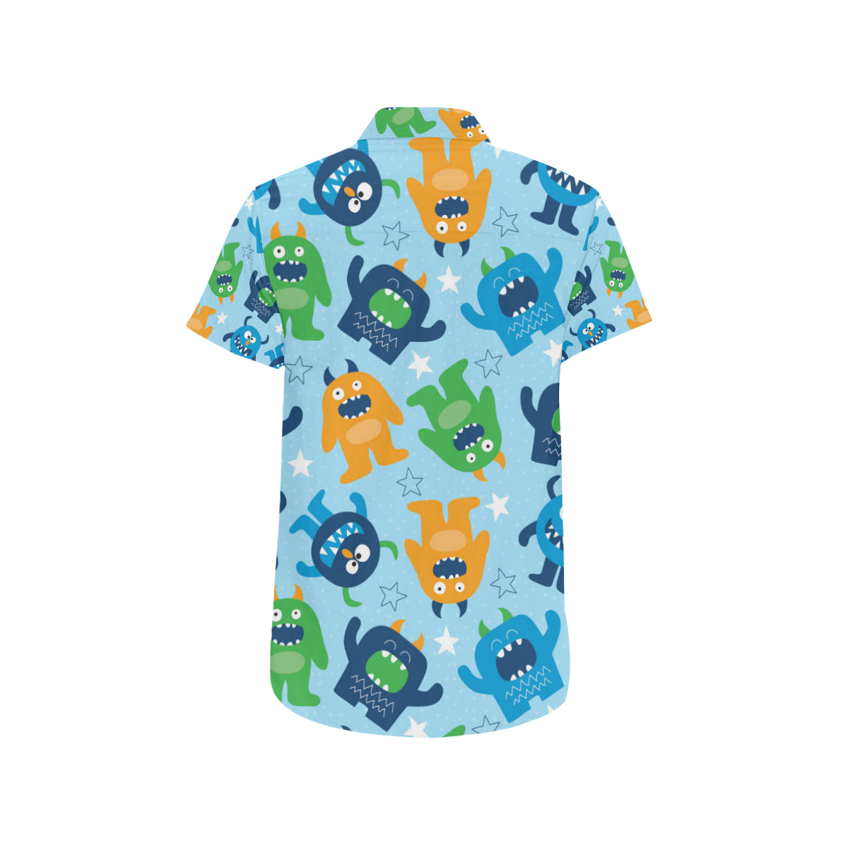 Monster Cartoon Pattern Print Design 04 Men's Short Sleeve Button Up Shirt