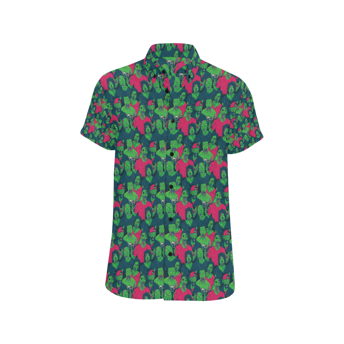 Zombie Themed Design Pattern Print Men's Short Sleeve Button Up Shirt