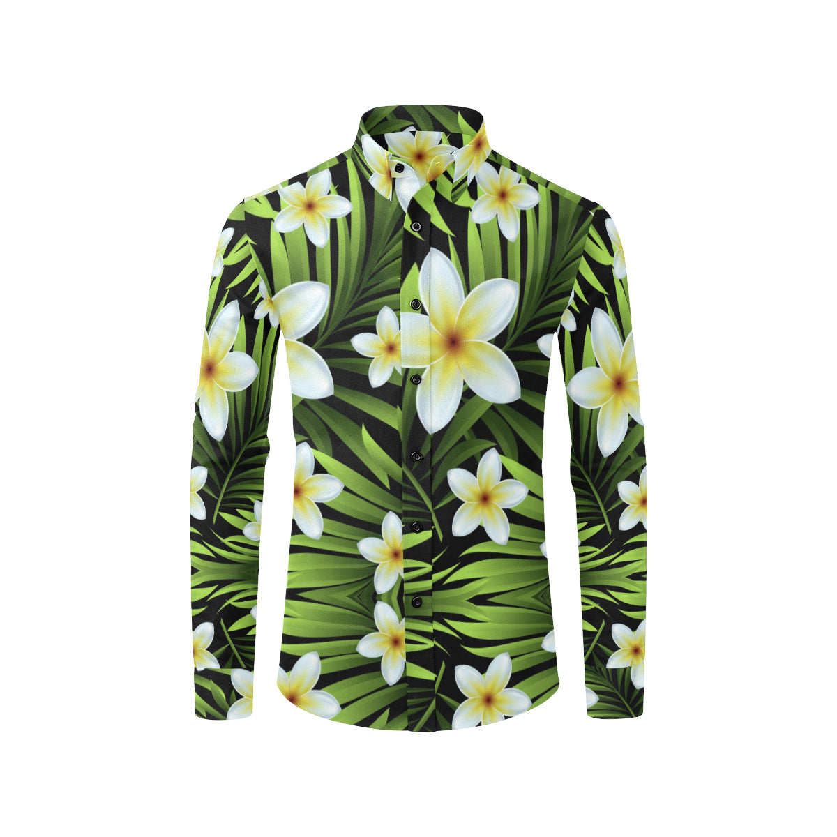 White Plumeria Pattern Print Design PM06 Men's Long Sleeve Shirt