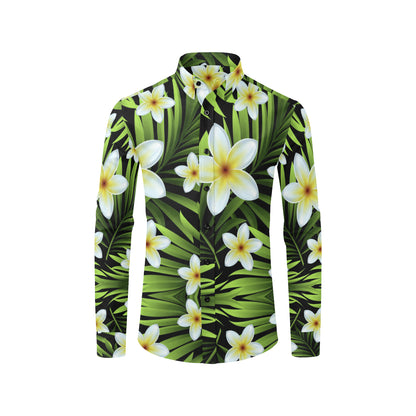 White Plumeria Pattern Print Design PM06 Men's Long Sleeve Shirt