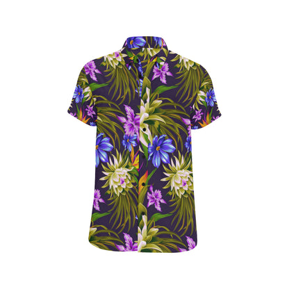 Water Lily Pattern Print Design WL08 Men's Short Sleeve Button Up Shirt