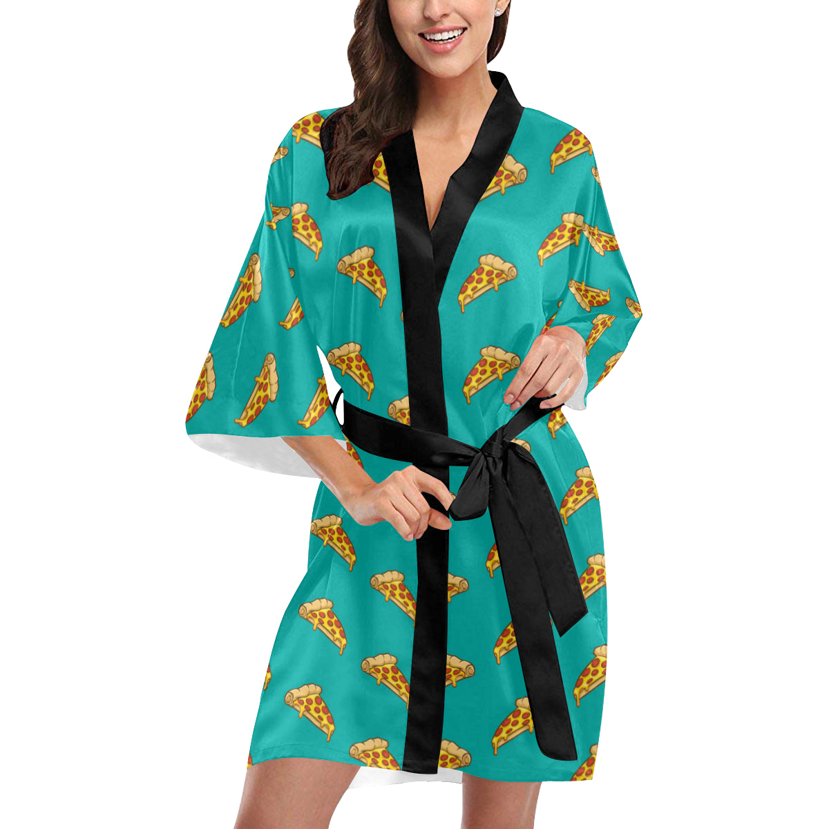 Pizza Pattern Print Design A03 Women's Short Kimono