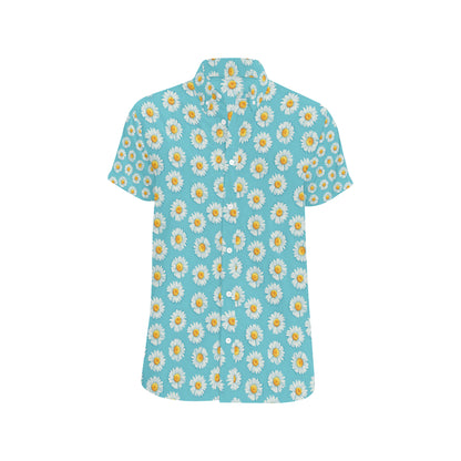 Daisy Pattern Print Design DS03 Men's Short Sleeve Button Up Shirt