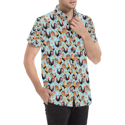 Rooster Themed Design Men's Short Sleeve Button Up Shirt