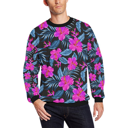 Neon Pink Hibiscus Pattern Print Design HB015 Men Long Sleeve Sweatshirt