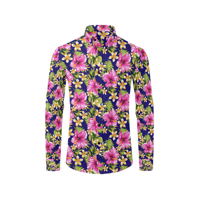 Pink Hibiscus Pattern Print Design HB027 Men's Long Sleeve Shirt