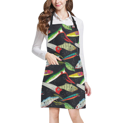 Fishing Bait Print Apron with Pocket