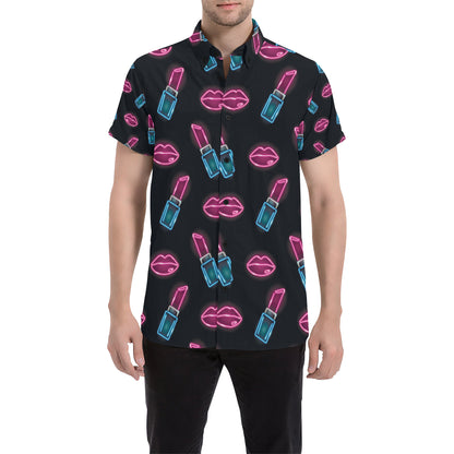 Lipstick Color Neon Pattern Print Design 03 Men's Short Sleeve Button Up Shirt