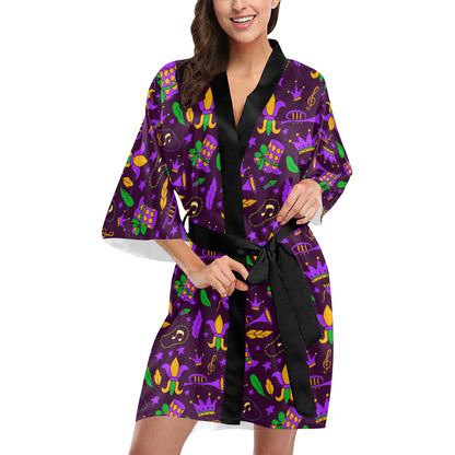 Mardi Gras Pattern Print Design 08 Women's Short Kimono