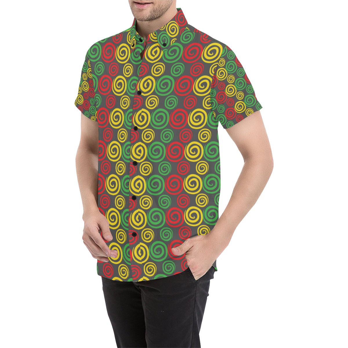 Rastafarian Pattern Print Design A05 Men's Short Sleeve Button Up Shirt