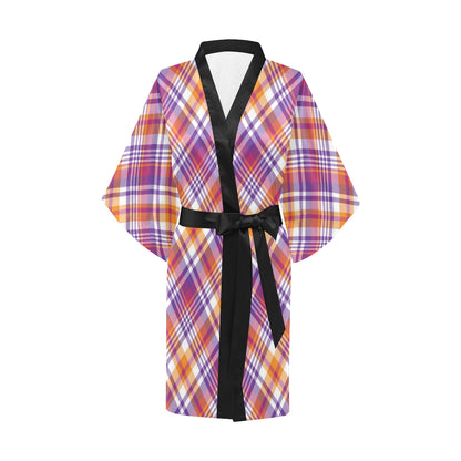 Madras Pattern Print Design 02 Women's Short Kimono