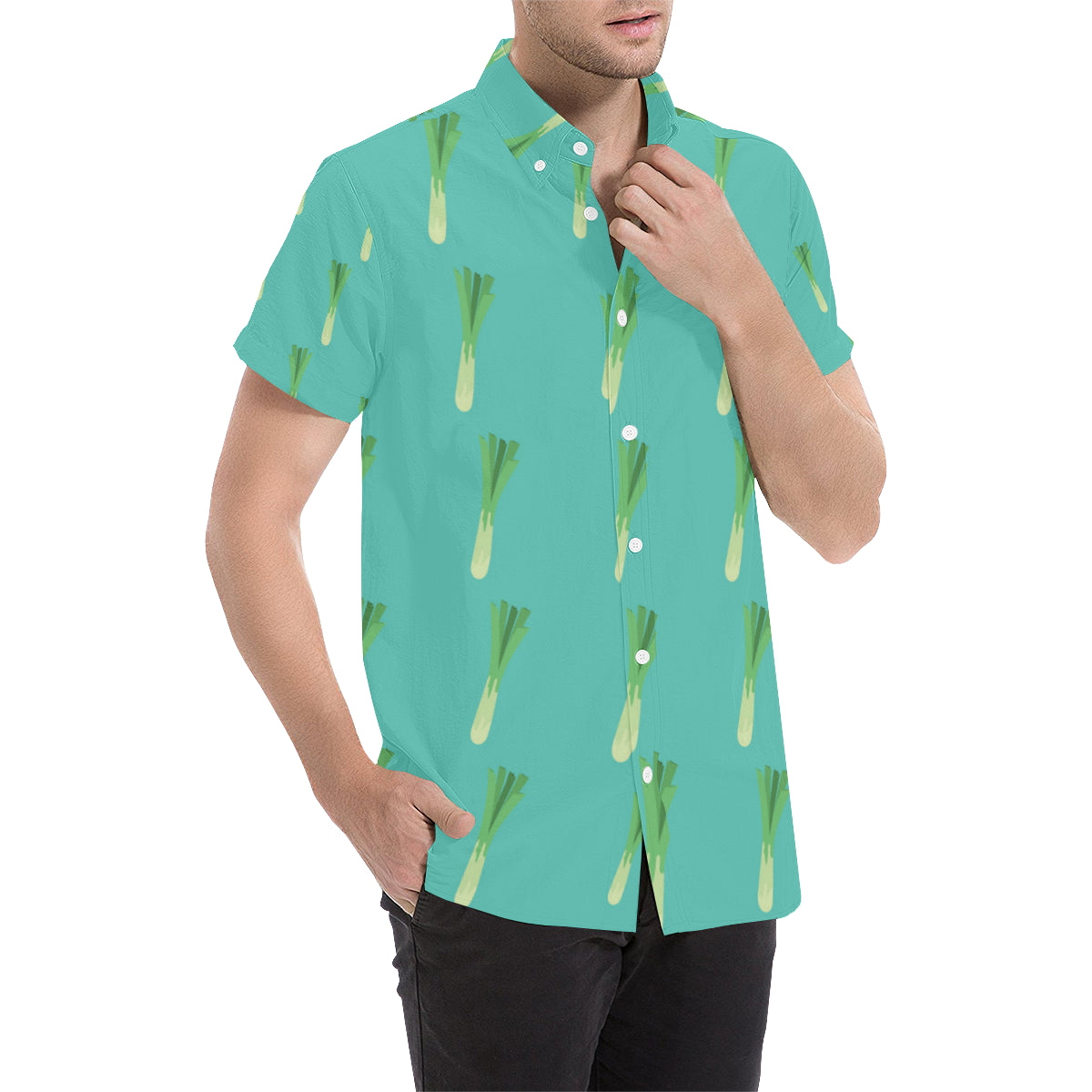 Leek Pattern Print Design 01 Men's Short Sleeve Button Up Shirt