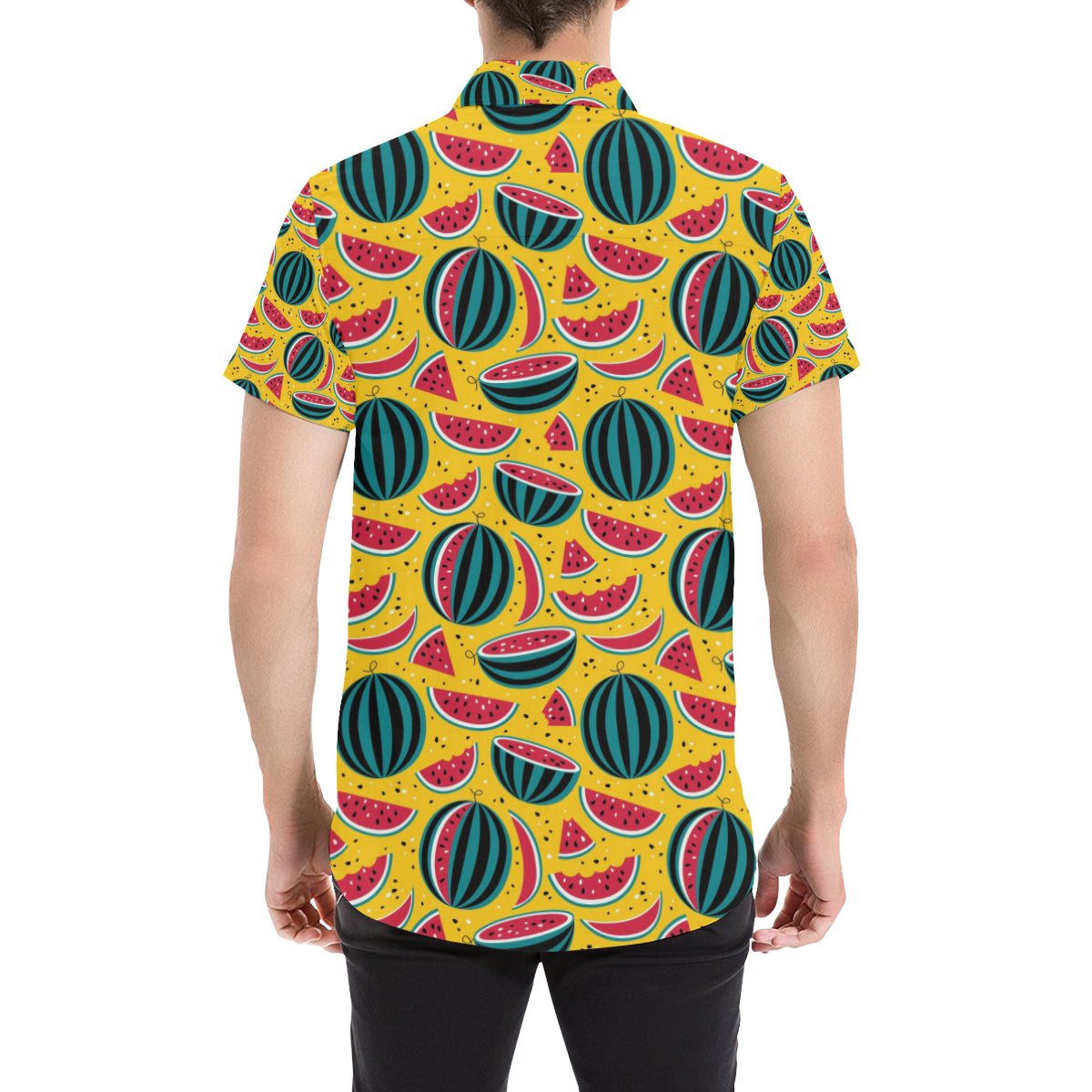 Watermelon Pattern Print Design WM02 Men's Short Sleeve Button Up Shirt