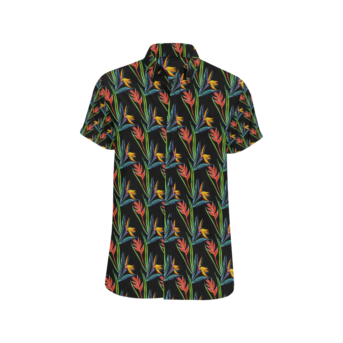 Heliconia Pattern Print Design HL04 Men's Short Sleeve Button Up Shirt