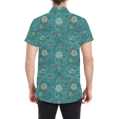 Lotus Pattern Print Design 01 Men's Short Sleeve Button Up Shirt