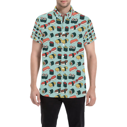 Sushi Pattern Design Men's Short Sleeve Button Up Shirt