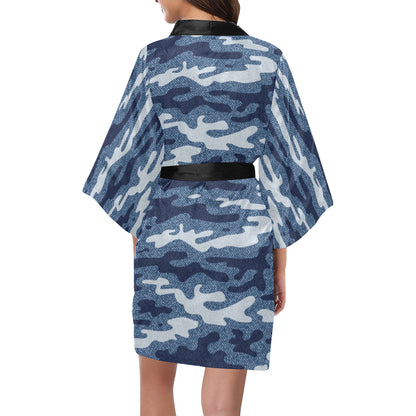 Jean Camouflage Pattern Print Design 05 Women's Short Kimono
