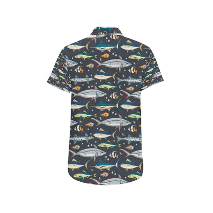 Swordfish Pattern Print Design 04 Men's Short Sleeve Button Up Shirt