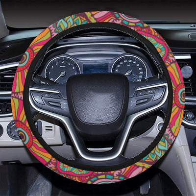 Boho Pattern Print Design 01 Steering Wheel Cover with Elastic Edge