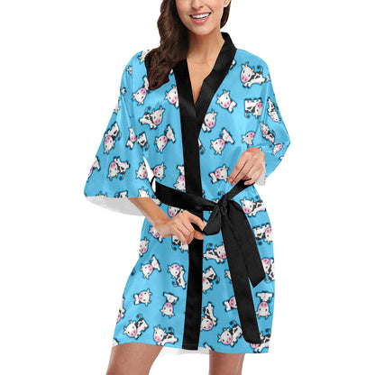 Cow Pattern Print Design 01 Women's Short Kimono