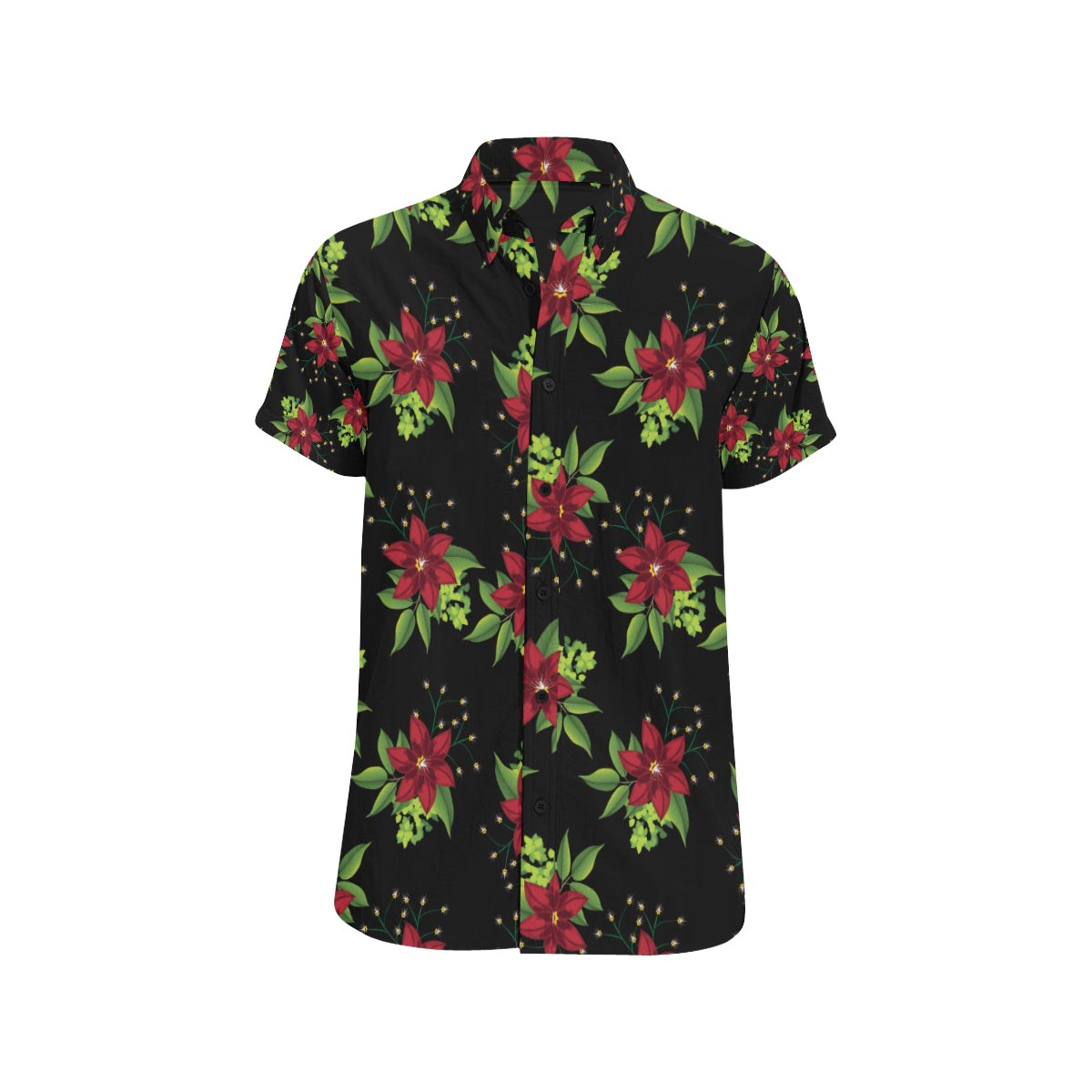 Poinsettia Pattern Print Design A01 Men's Short Sleeve Button Up Shirt