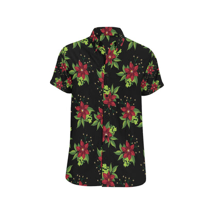 Poinsettia Pattern Print Design A01 Men's Short Sleeve Button Up Shirt