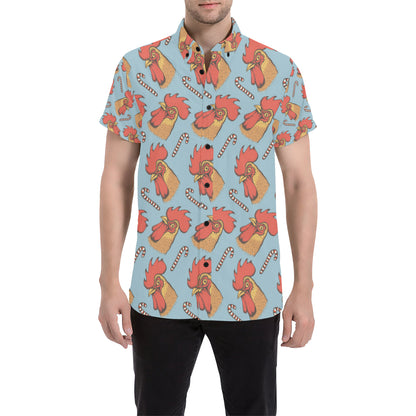 Rooster Pattern Print Design A05 Men's Short Sleeve Button Up Shirt
