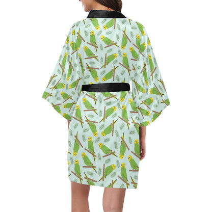 Budgerigar Pattern Print Design 04 Women's Short Kimono