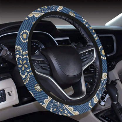 Jean Paisley Pattern Print Design 01 Steering Wheel Cover with Elastic Edge