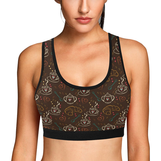 Coffee Pattern Print Design 06 Sports Bra