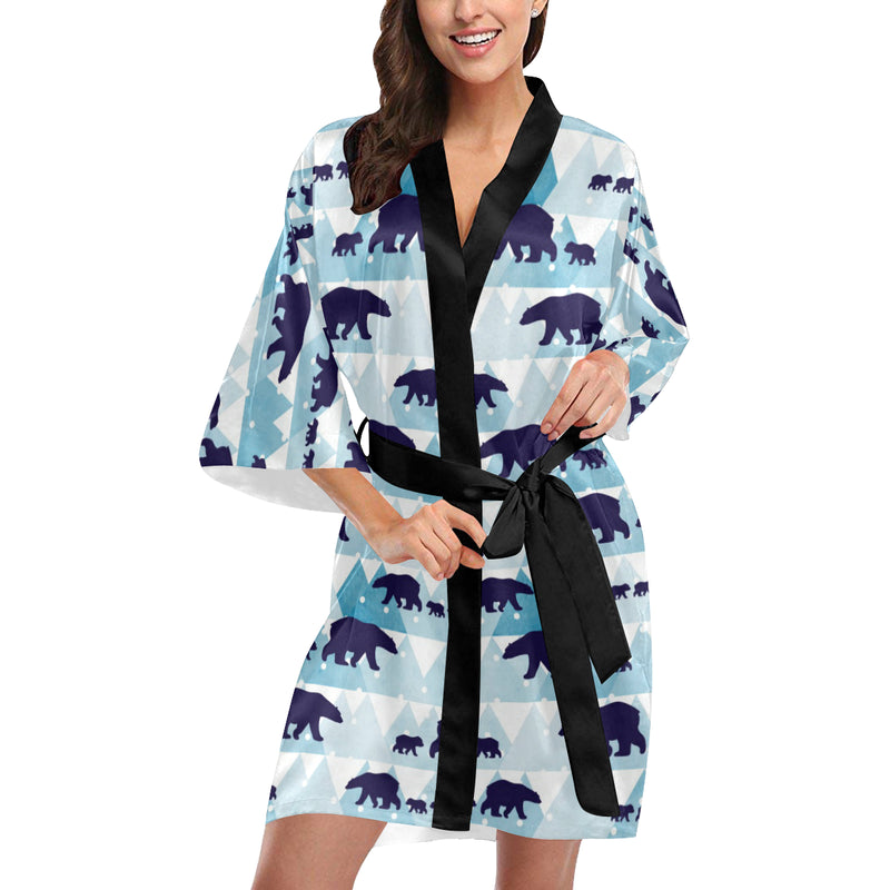 Bear Pattern Print Design BE01 Women's Short Kimono